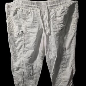 Women's White Drawstring Cargo Capris